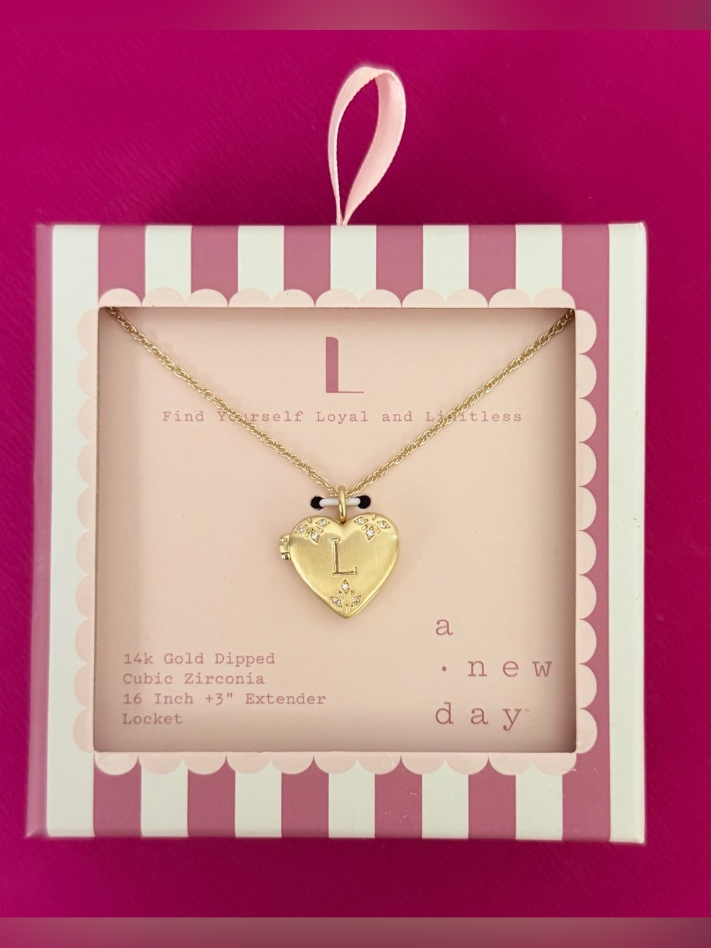 14K Gold Dipped Gold Heart Locket 16” w/3” Extender Necklace with Initial L NWT